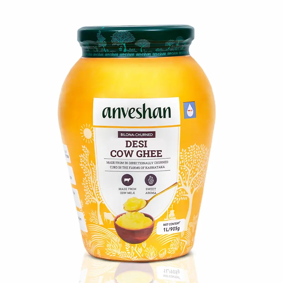 Anveshan A2 Cow Ghee – Traditional Bilona-Churned, 1 Litre
